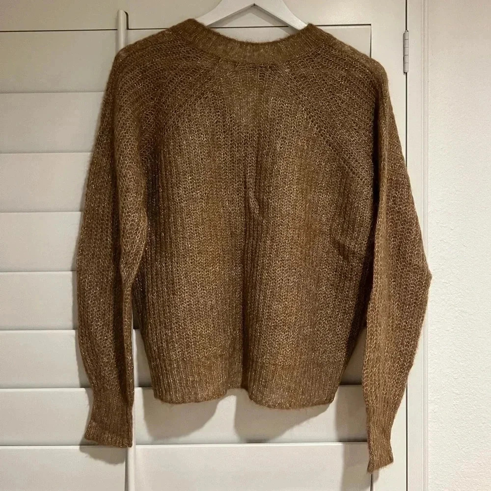 360 CASHMERE NWT Georgina V Neck Baby Alpaca Wool Sweater Camel Gold - Picture 5 of 9